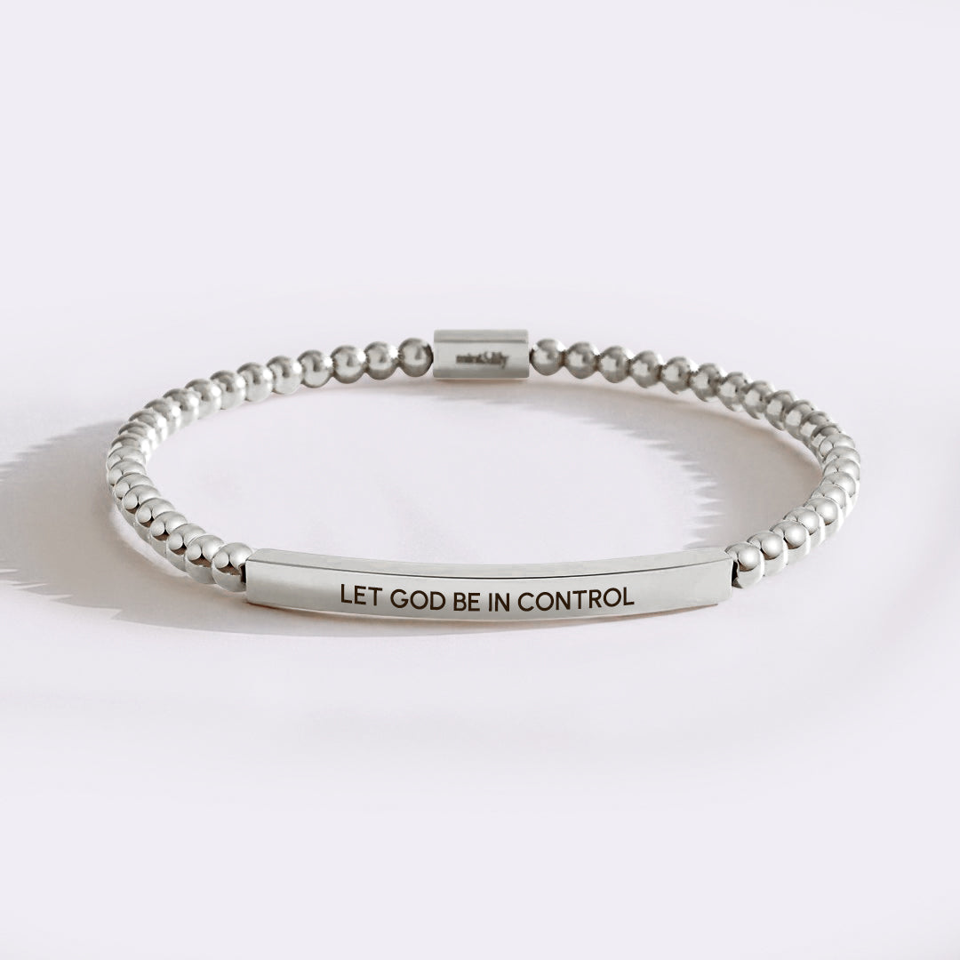 Let God Be In Control Silver Beaded Inspire Bracelet