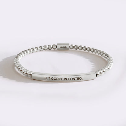 Let God Be In Control Silver Beaded Inspire Bracelet