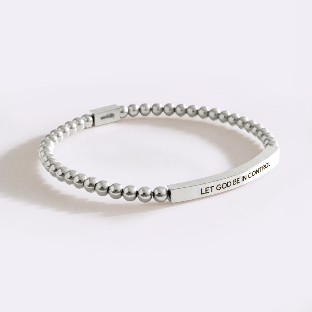Let God Be In Control Silver Beaded Inspire Bracelet