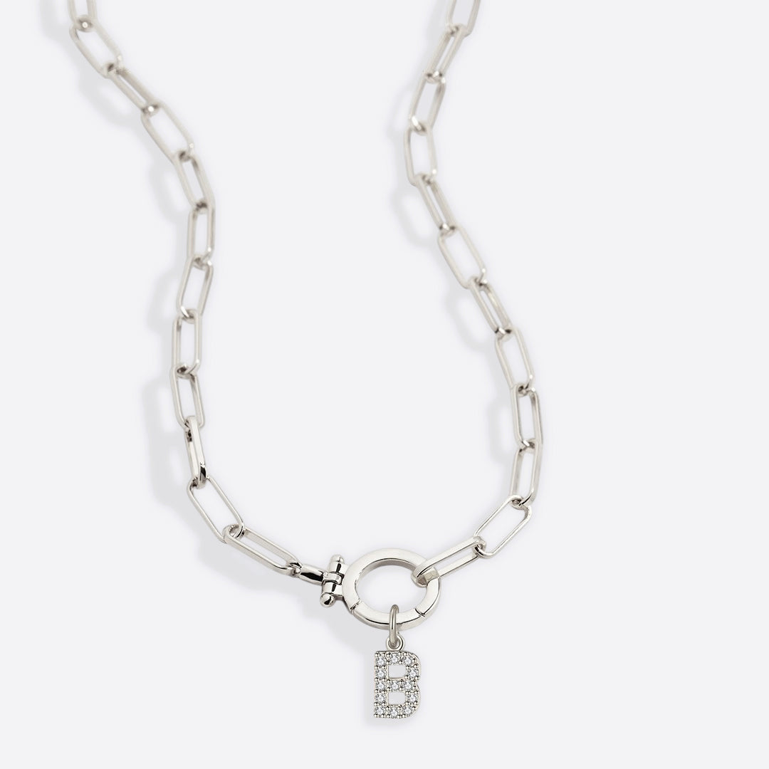 Mint Paperclip Necklace with Pave Initial Charm