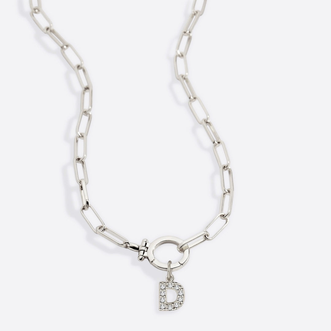 Mint Paperclip Necklace with Pave Initial Charm