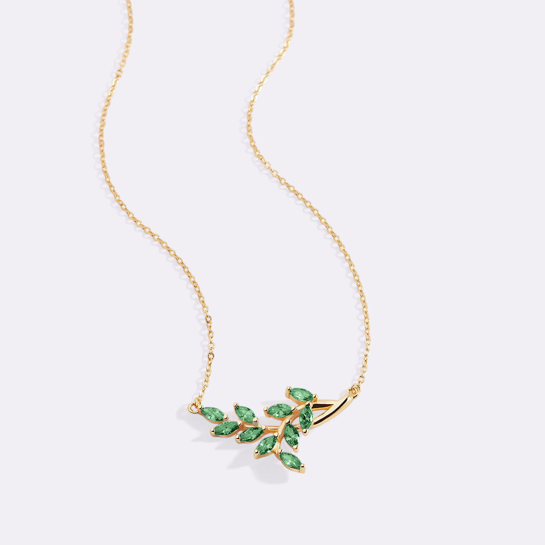 Birthstone Leaf Pendant Necklace