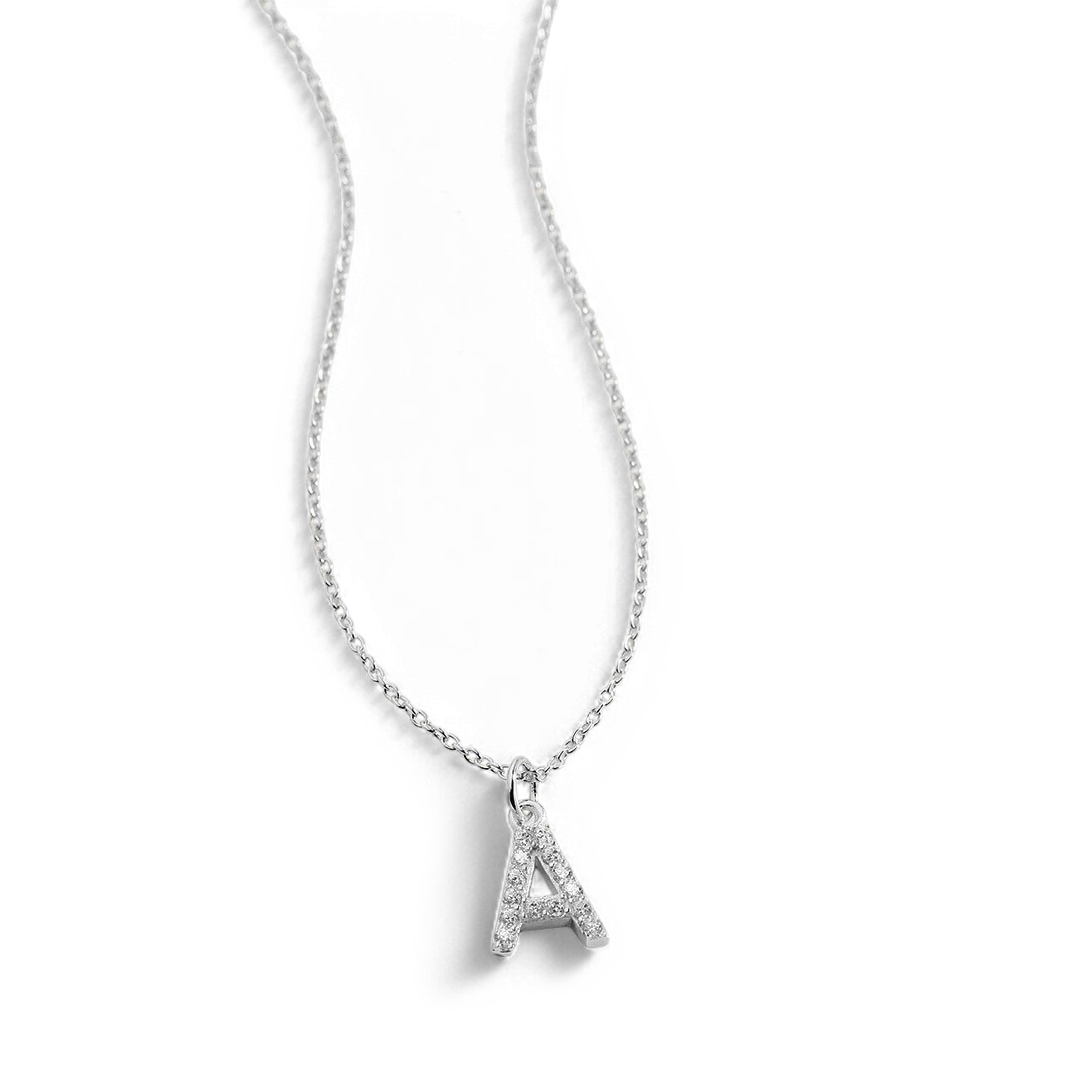 Sterling Silver Pavé Uppercase Initial Necklace