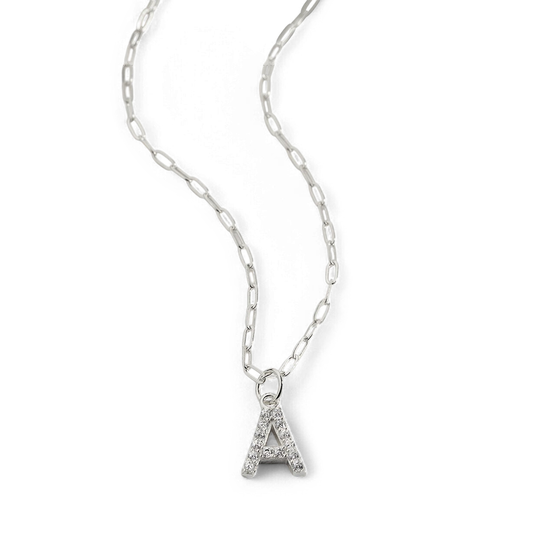 Sterling Silver Pavé Uppercase Initial Necklace