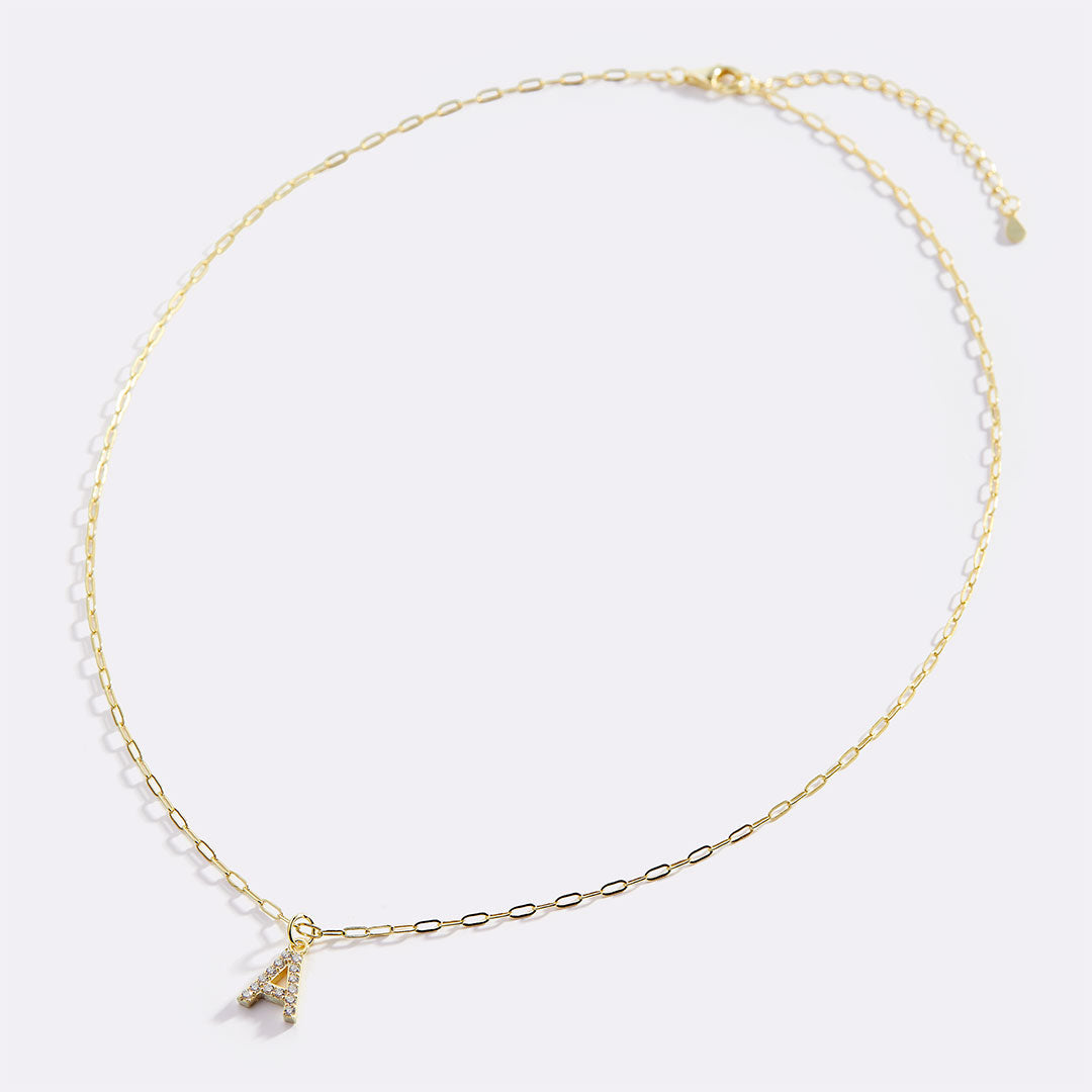 Gold Pavé Uppercase Initial Necklace