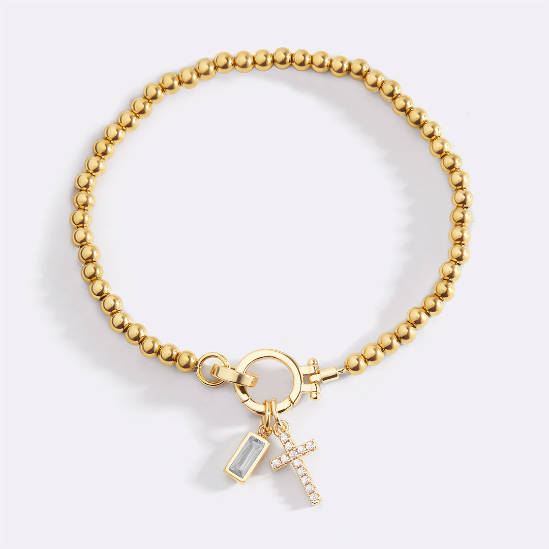 Cross Charm Birthstone Bracelet