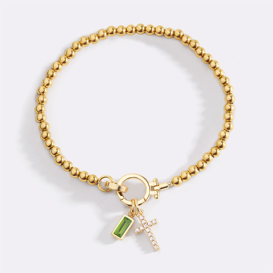 Cross Charm Birthstone Bracelet