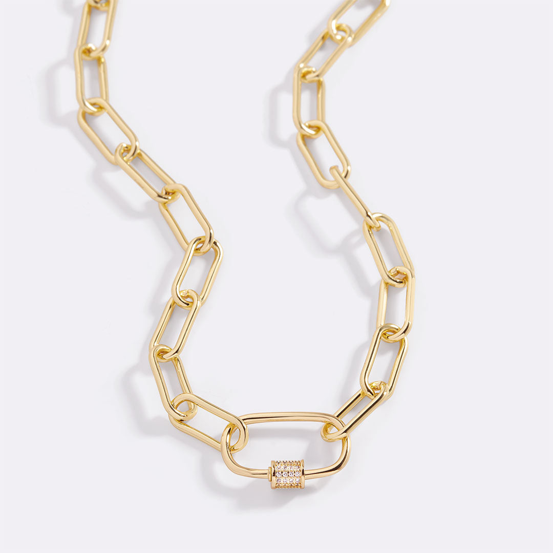 Link Chain Necklace with Pave Carabiner