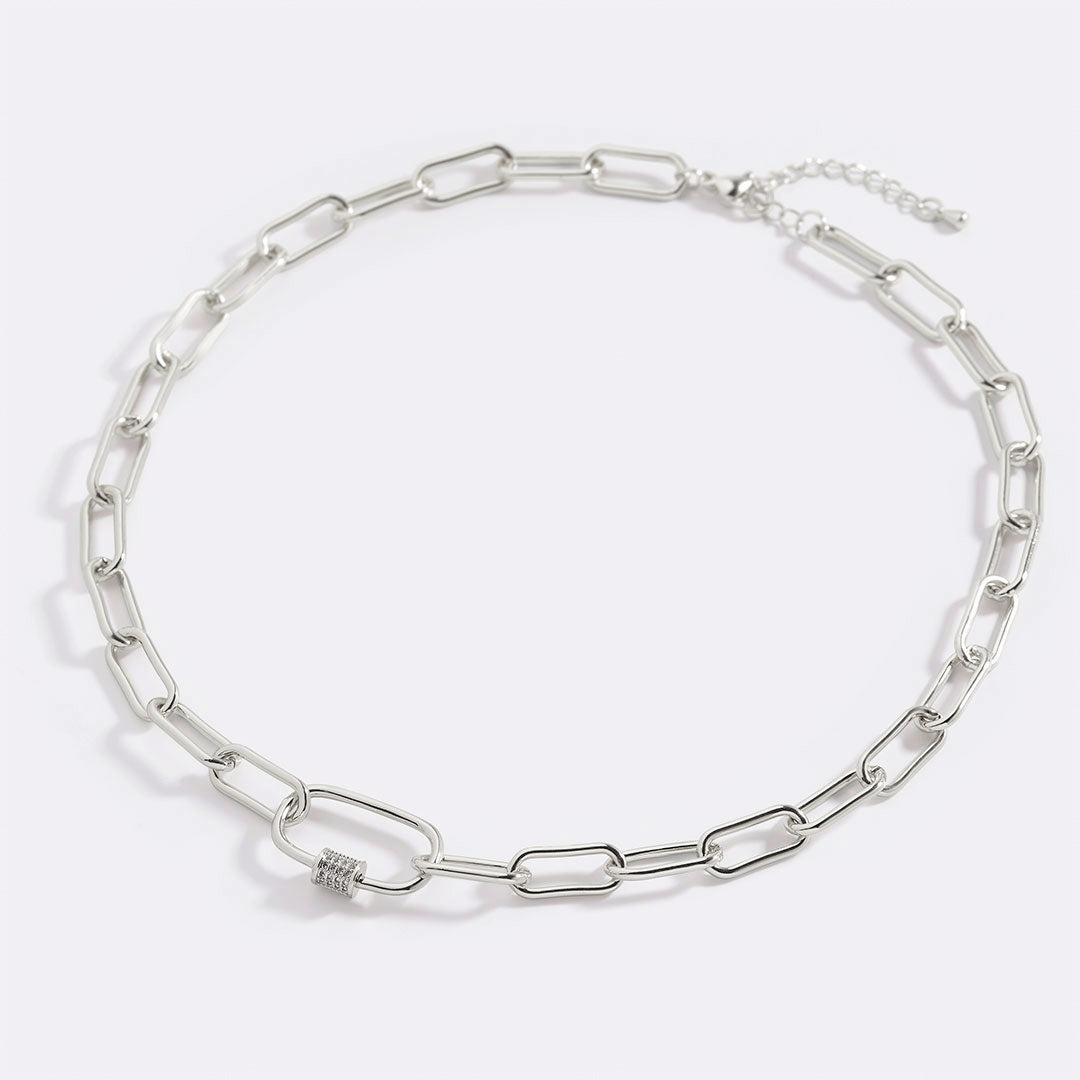 Link Chain Necklace with Pave Carabiner