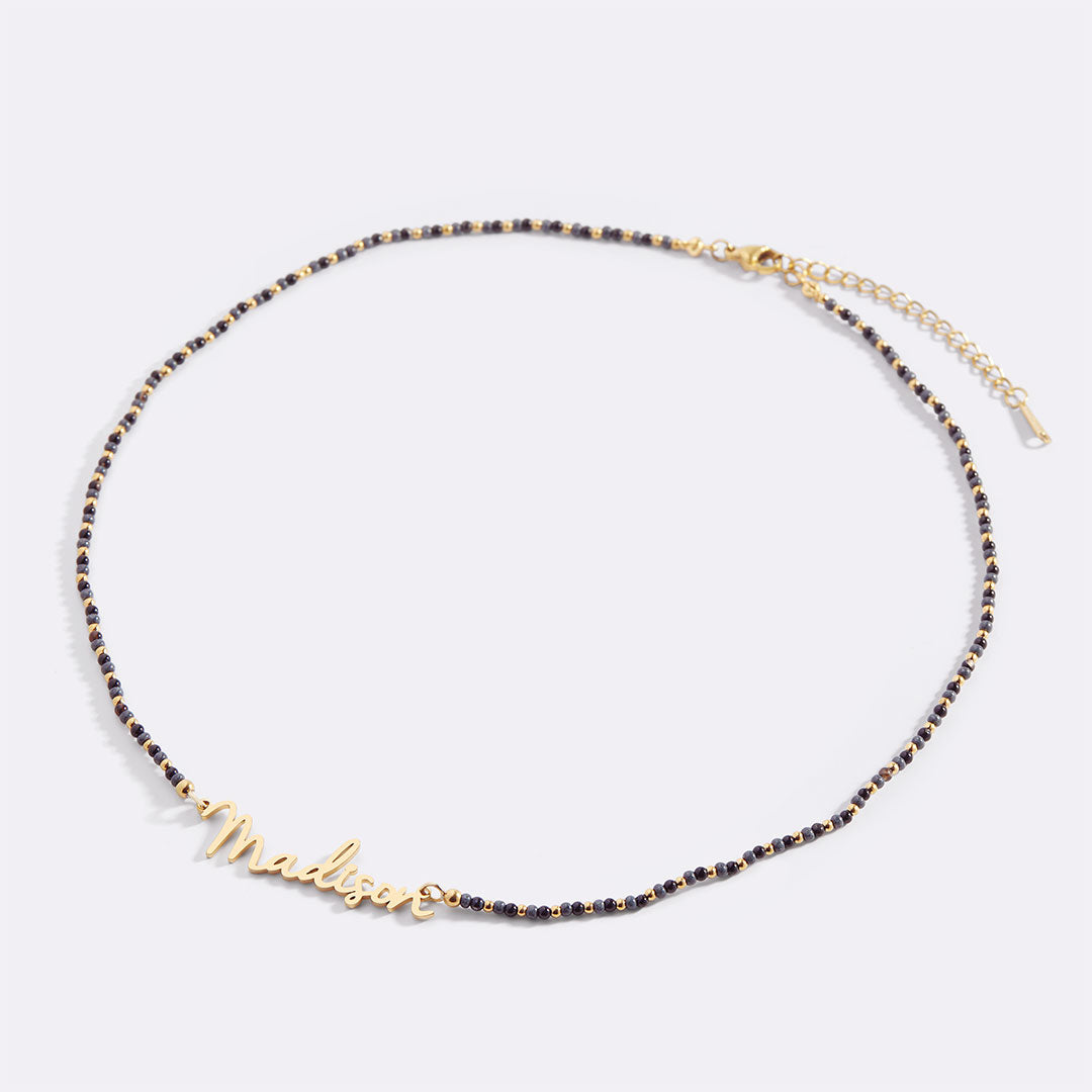 Onyx Beaded Fairy Name Necklace