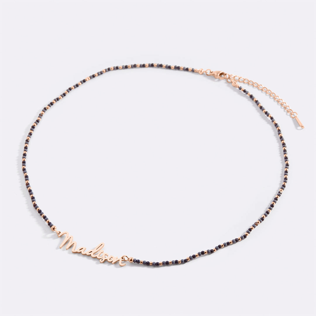 Onyx Beaded Fairy Name Necklace