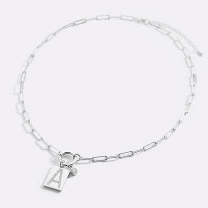 Sterling Silver Pavé Initial Necklace – Paperclip Chai