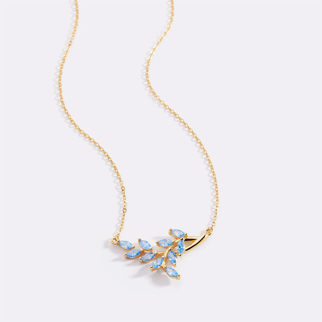 Birthstone Leaf Pendant Necklace