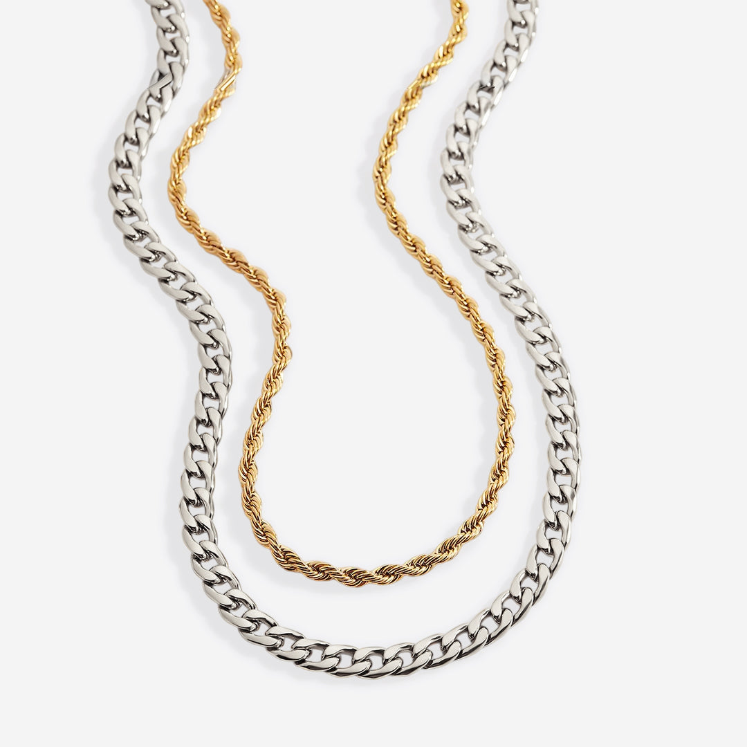 Rope & Cuban Layered Necklace Duo
