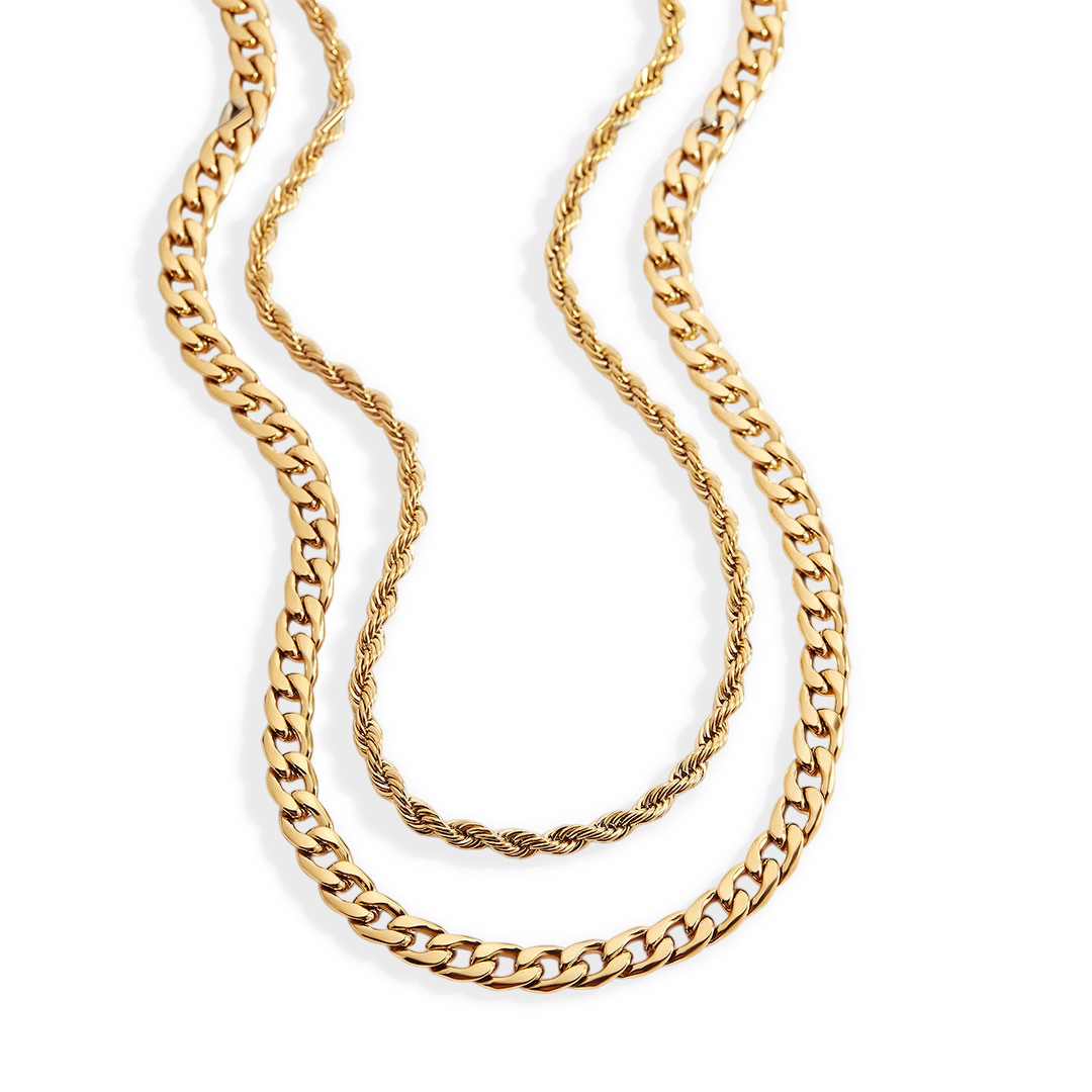 Rope & Cuban Layered Necklace Duo