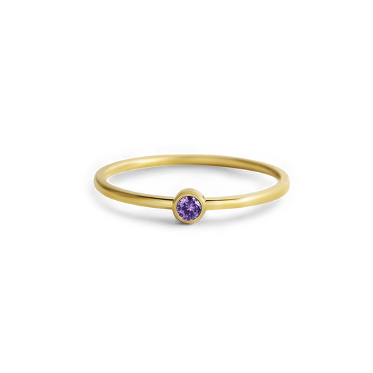 Minimalist Bezel-Set February Birthstone Stacking Band