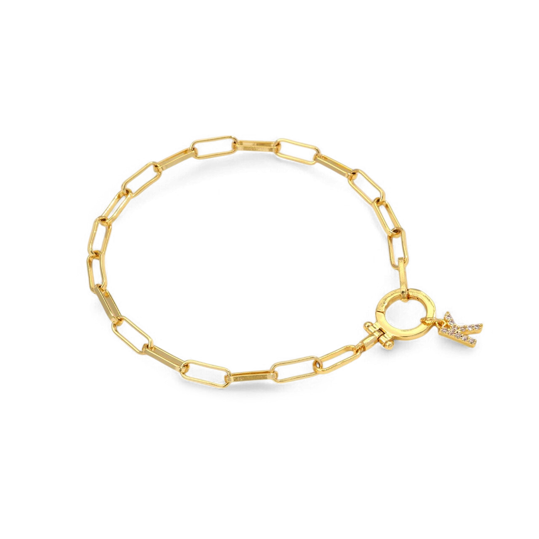 Mint Paperclip Bracelet with Pave Initial Charm