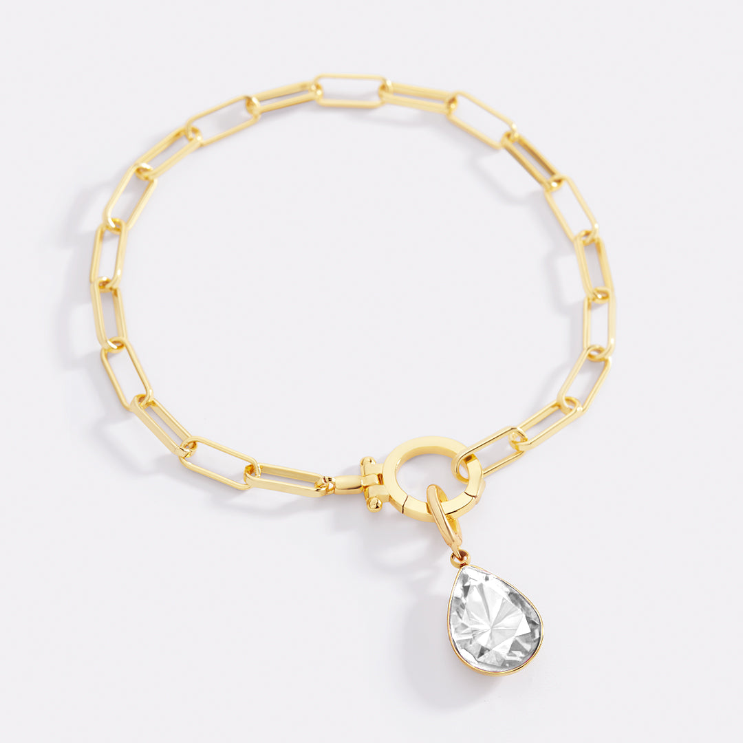 Mint Paperclip Bracelet & Teardrop Birthstone Charm