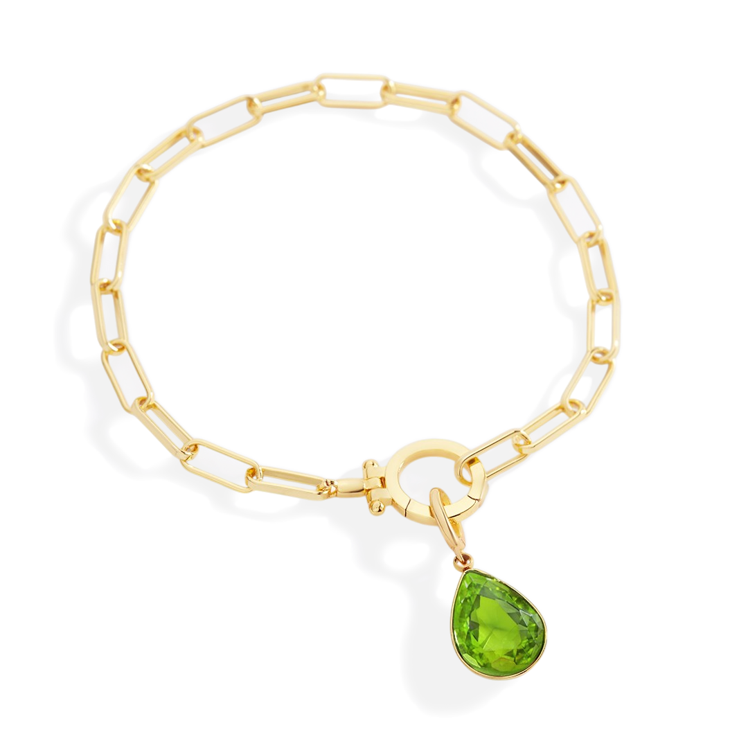 Mint Paperclip Bracelet & Teardrop Birthstone Charm