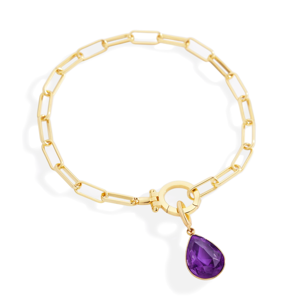 Mint Paperclip Bracelet & Teardrop Birthstone Charm