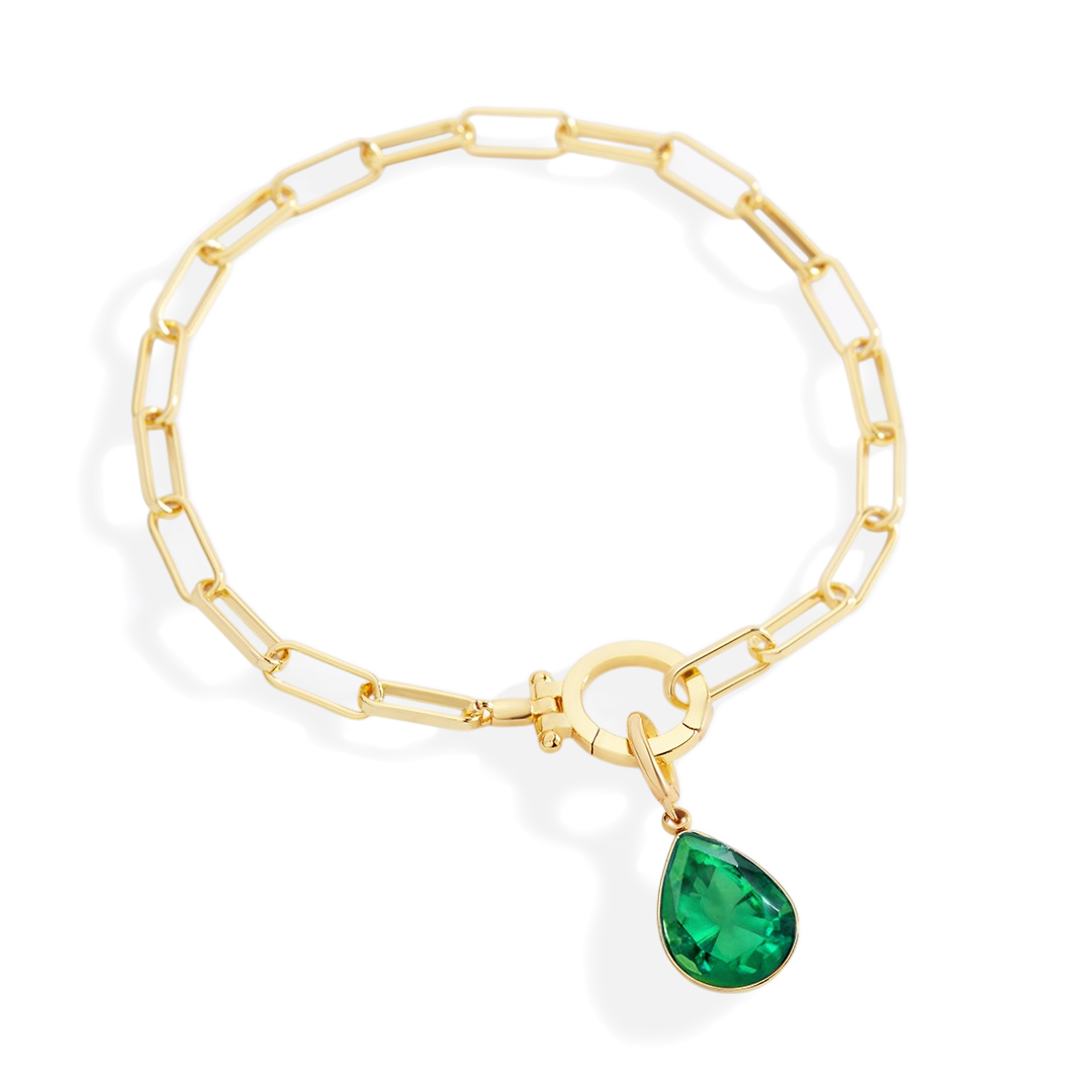 Mint Paperclip Bracelet & Teardrop Birthstone Charm