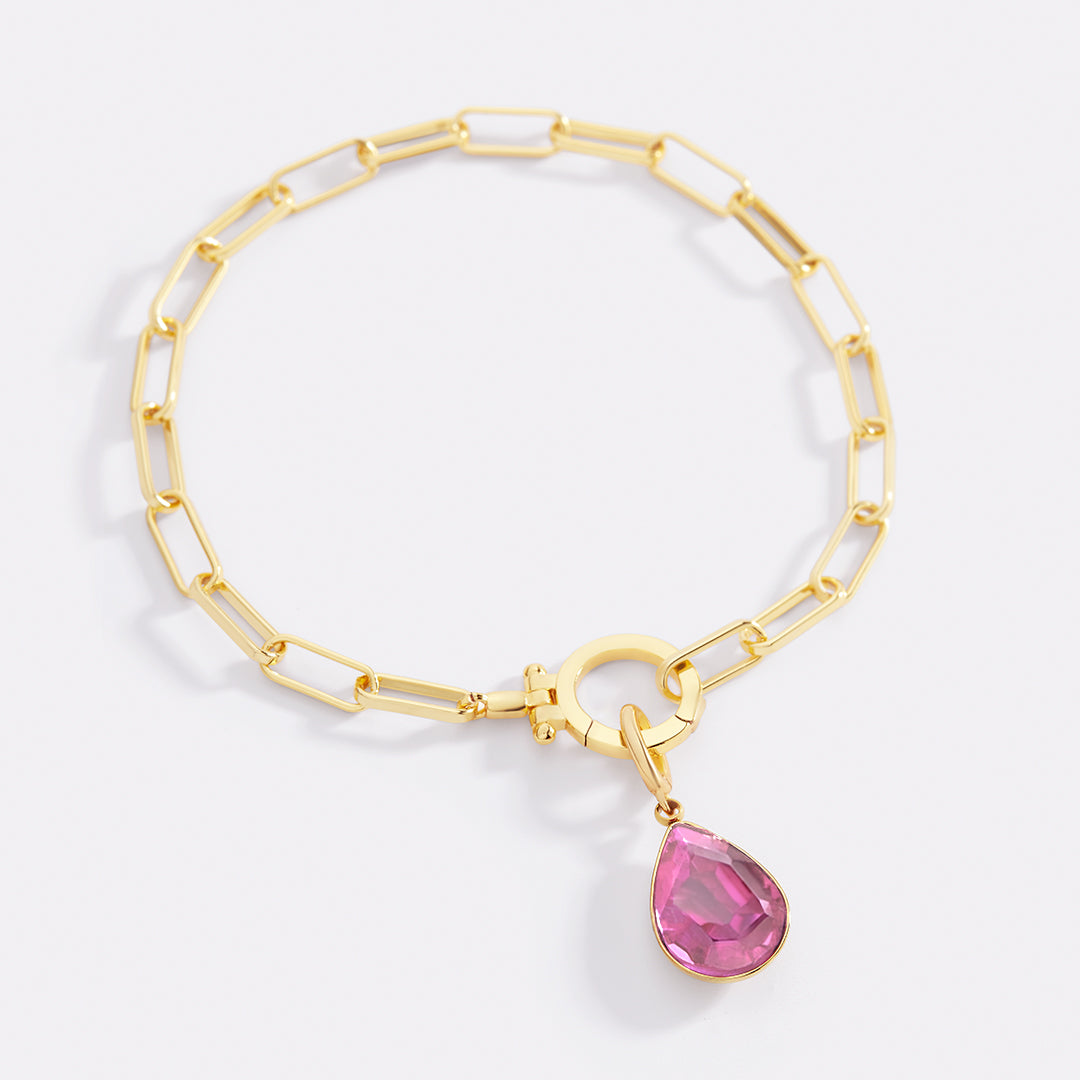 Mint Paperclip Bracelet & Teardrop Birthstone Charm