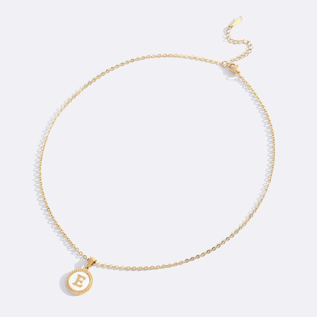 Mother of Pearl Disc Letter Necklace with Cable Chain
