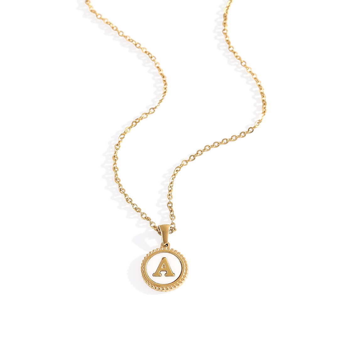 Mother of Pearl Disc Letter Necklace with Cable Chain