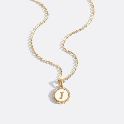 Mother of Pearl Disc Letter Necklace with Cable Chain