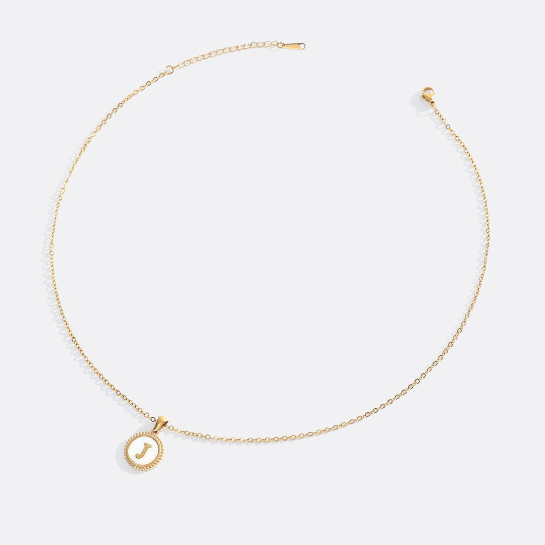 Mother of Pearl Disc Letter Necklace with Cable Chain