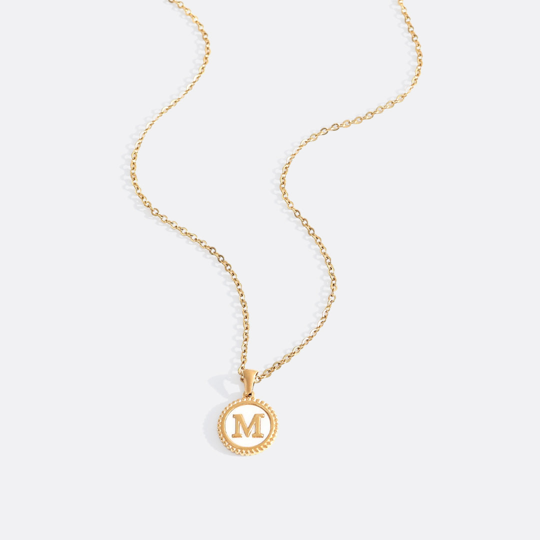 Mother of Pearl Disc Letter Necklace with Cable Chain