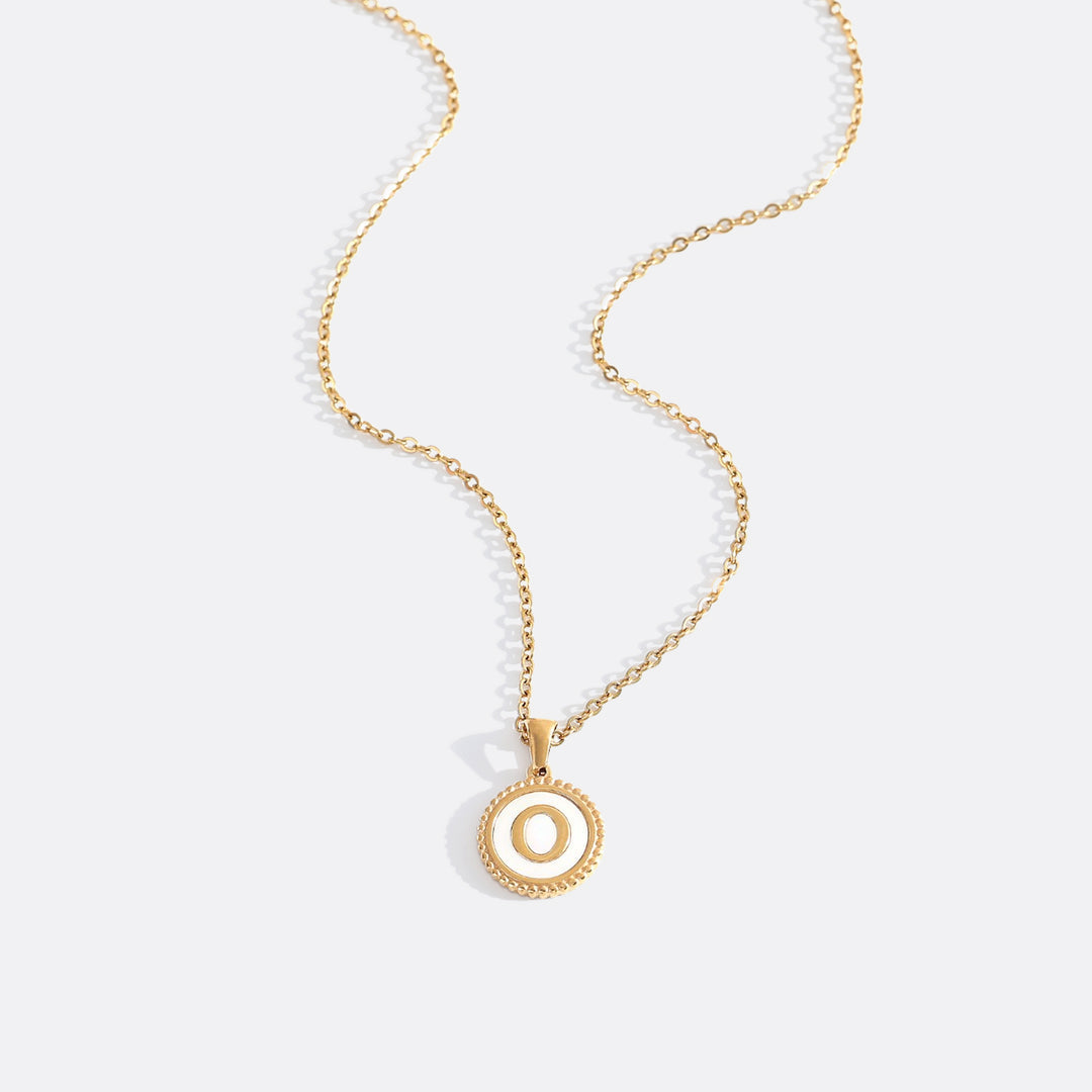 Mother of Pearl Disc Letter Necklace with Cable Chain