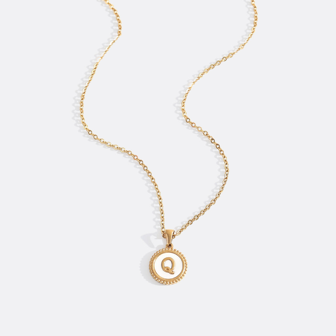 Mother of Pearl Disc Letter Necklace with Cable Chain