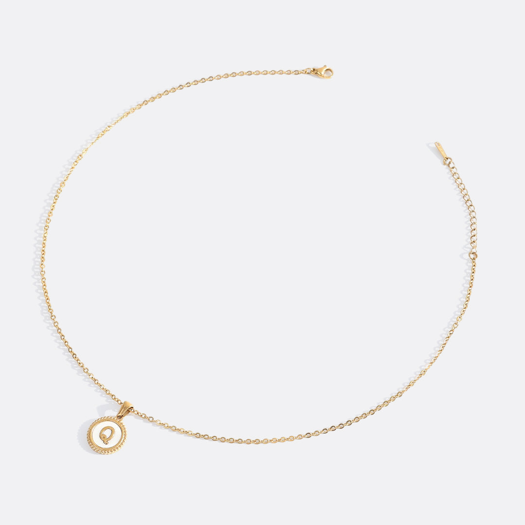 Mother of Pearl Disc Letter Necklace with Cable Chain