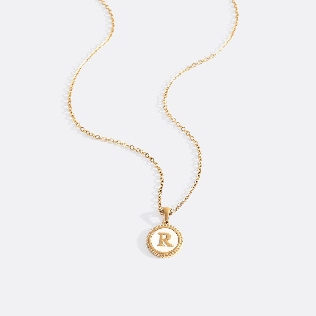 Mother of Pearl Disc Letter Necklace with Cable Chain