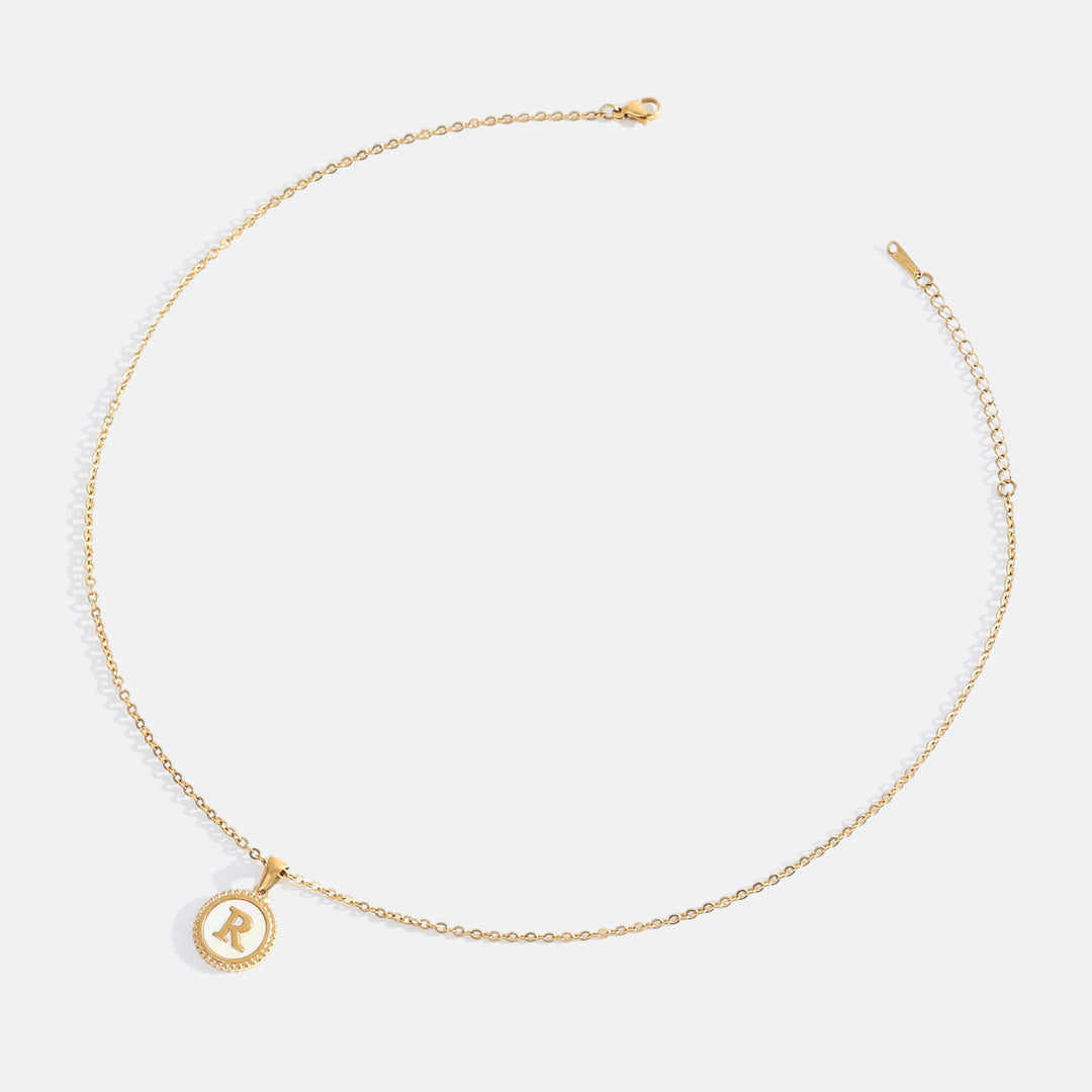 Mother of Pearl Disc Letter Necklace with Cable Chain