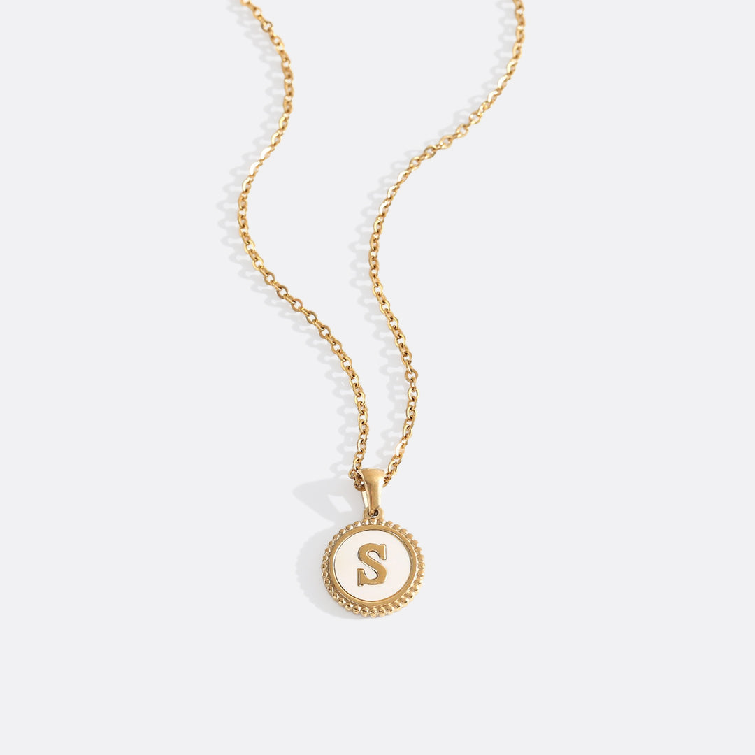 Mother of Pearl Disc Letter Necklace with Cable Chain