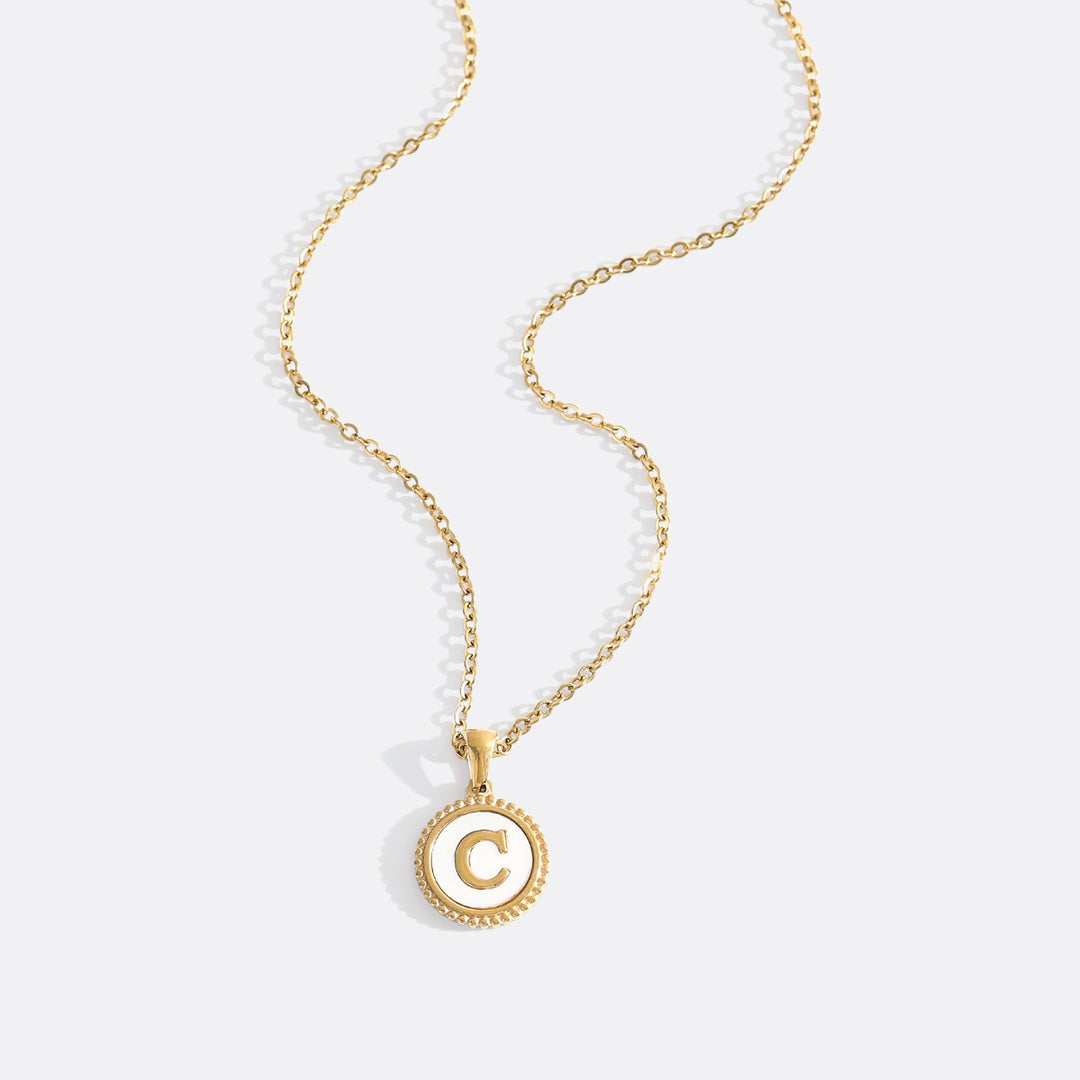 Mother of Pearl Disc Letter Necklace with Cable Chain
