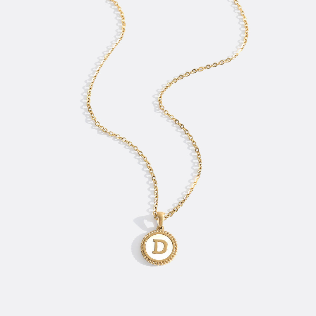 Mother of Pearl Disc Letter Necklace with Cable Chain