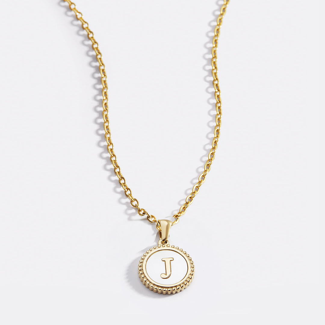 Mother of Pearl Disc Letter Necklace with Cable Chain