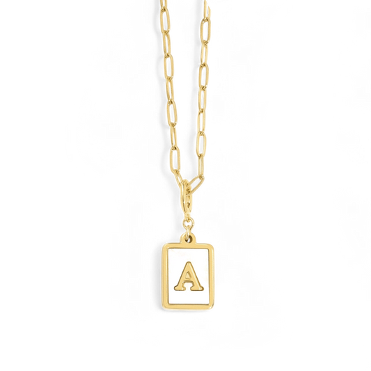 Mother of Pearl Card Initial Necklace
