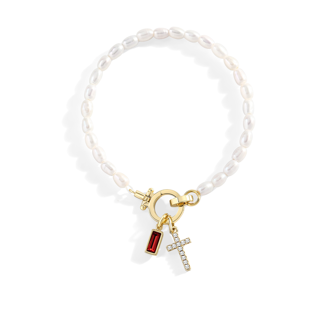 Pearl Cross Charm Bracelet