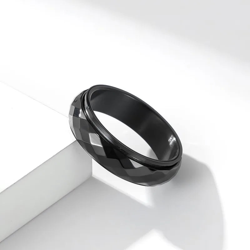 Stainless Steel Faceted Spinner Ring
