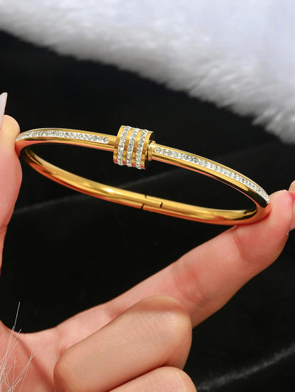 Elegant Zircon Bracelet Set – Waterproof Stainless Steel, Diamond-Cut Shine (1/5PCS)