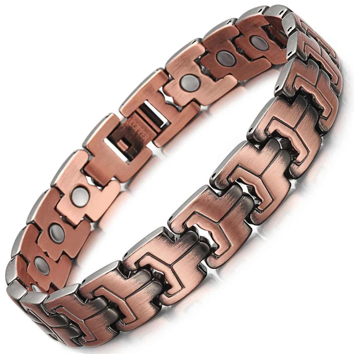 Trivora Energy Bracelet – Copper & Titanium Link Chain with Natural Stones