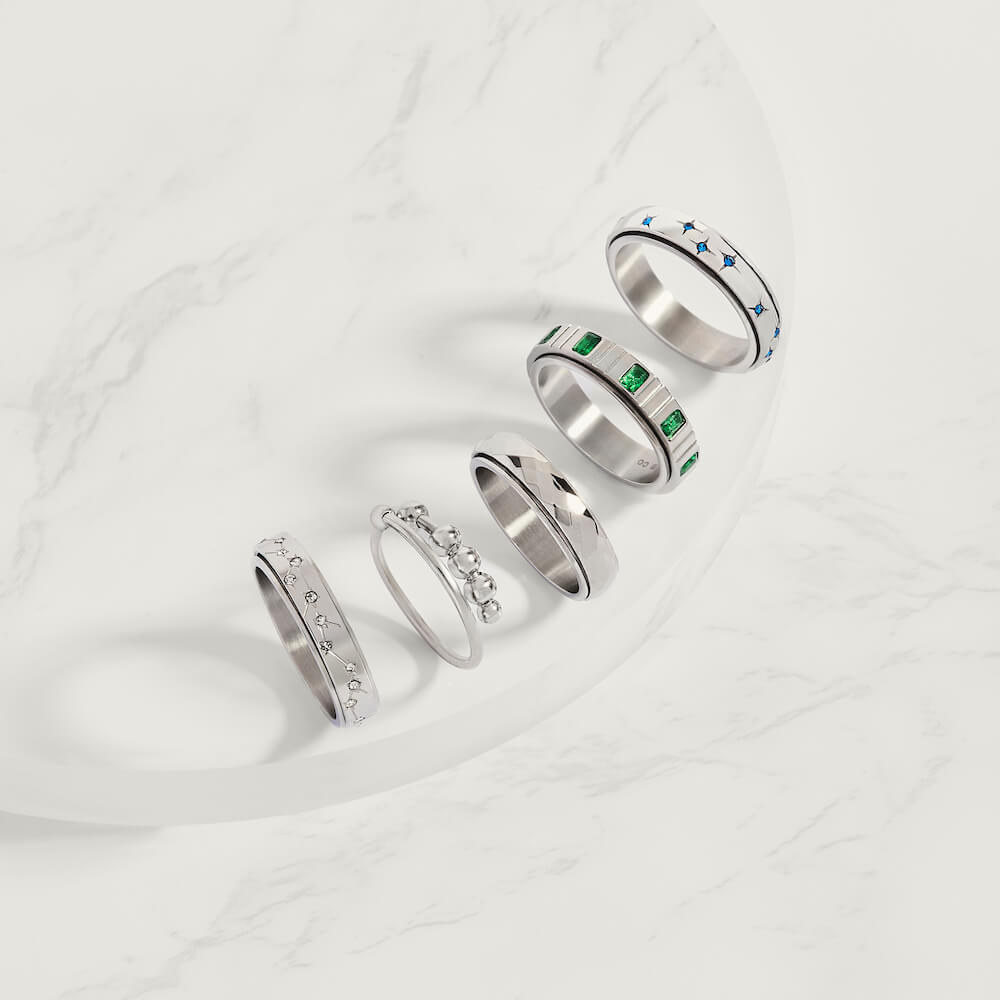 Silver Emerald Crystal Anxiety Ring