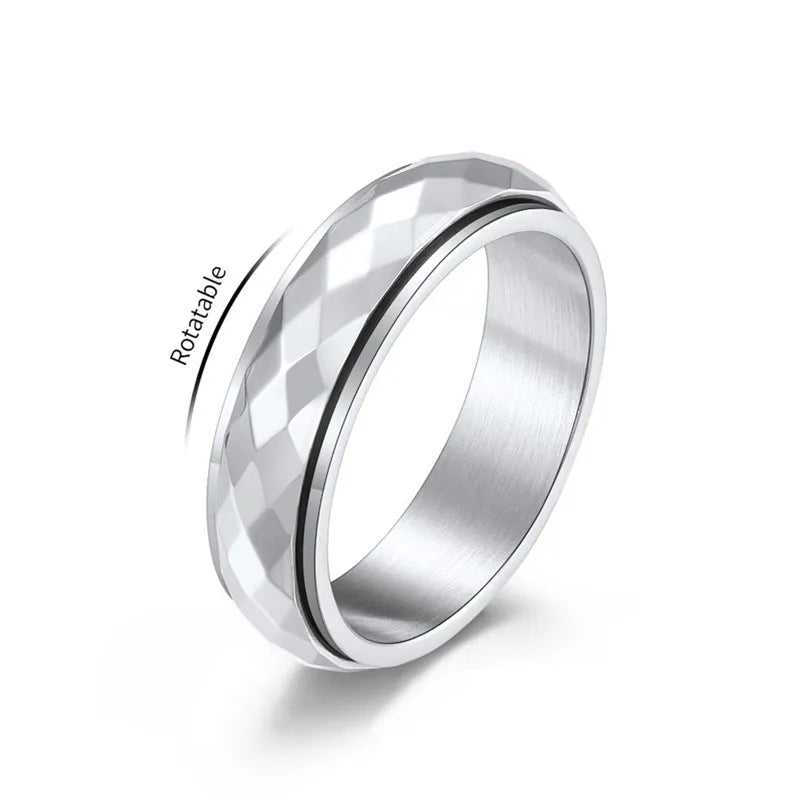Stainless Steel Faceted Spinner Ring