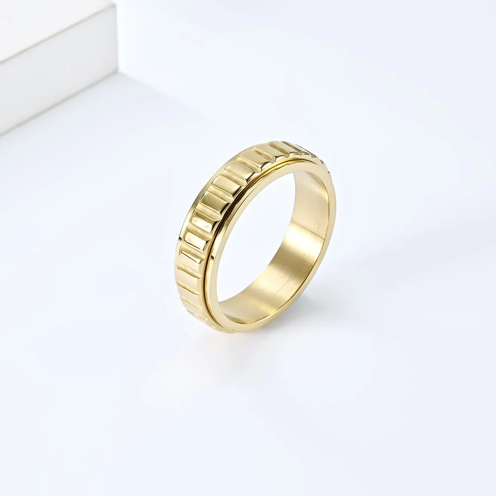 Gold Grooved Anxiety Ring