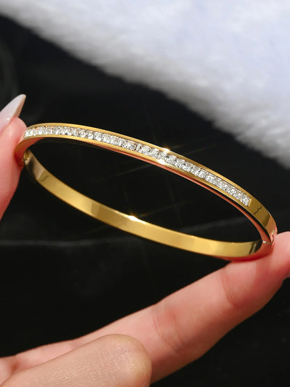 Elegant Zircon Bracelet Set – Waterproof Stainless Steel, Diamond-Cut Shine (1/5PCS)
