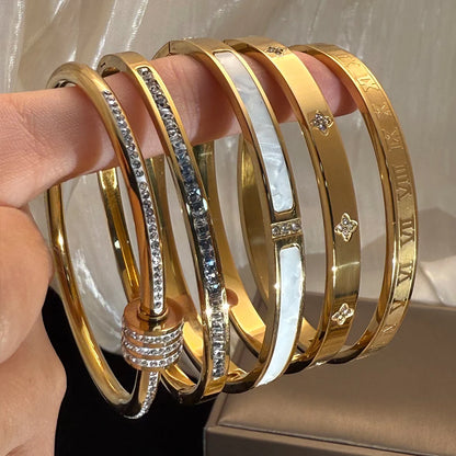 Elegant Zircon Bracelet Set – Waterproof Stainless Steel, Diamond-Cut Shine (1/5PCS)